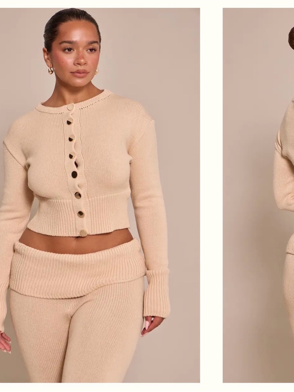 PrettyLittleThing Cream Knit Button-Up Cropped Cardigan